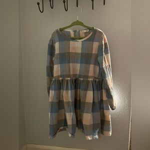 Pink and blue plaid long sleeve dress